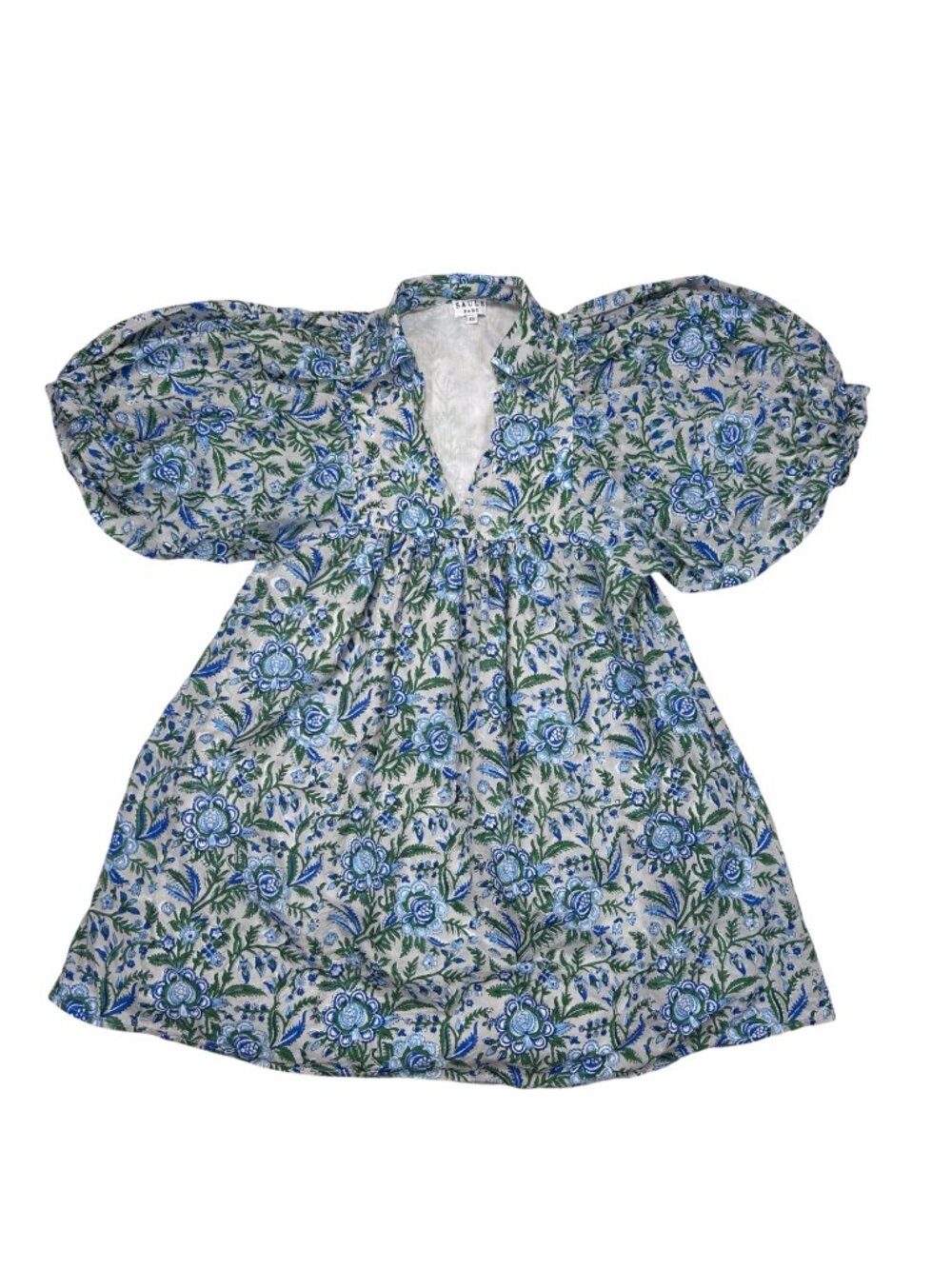 Saule Parc XS Cotton Puff Sleeve Mini Dress Floral Cottage